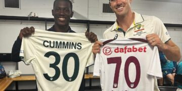 AUS vs WI: Pat Cummins exchanges his jersey from Shamar Joseph, shares picture with special caption